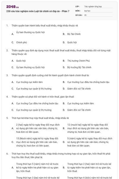 230 câu trắc nghiệm môn Luật tài chính có đáp án - Phần 7