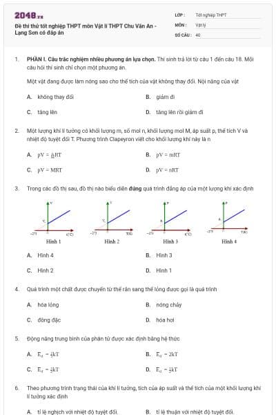 Đề thi thử tốt nghiệp THPT môn Vật lí THPT Chu Văn An - Lạng Sơn có đáp án