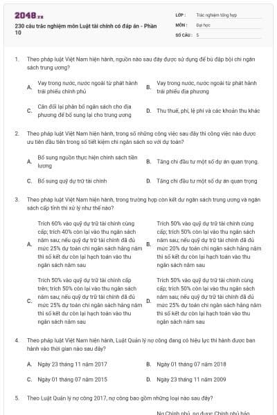 230 câu trắc nghiệm môn Luật tài chính có đáp án - Phần 10