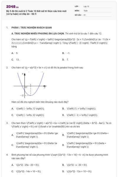 Bộ 5 đề thi cuối kì 2 Toán 10 Kết nối tri thức cấu trúc mới (có tự luận) có đáp án - Đề 5