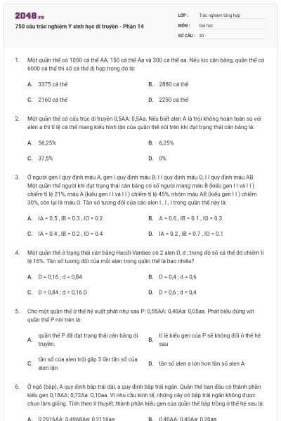 750 câu trắc nghiệm Y sinh học di truyền - Phần 14