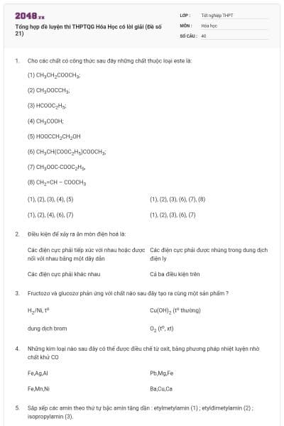Tổng hợp đề luyện thi THPTQG Hóa Học có lời giải (Đề số 21)