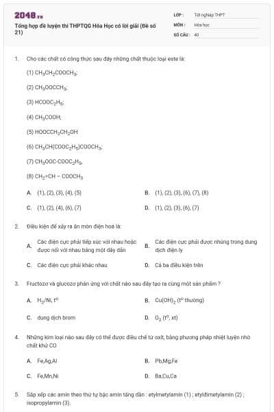 Tổng hợp đề luyện thi THPTQG Hóa Học có lời giải (Đề số 21)