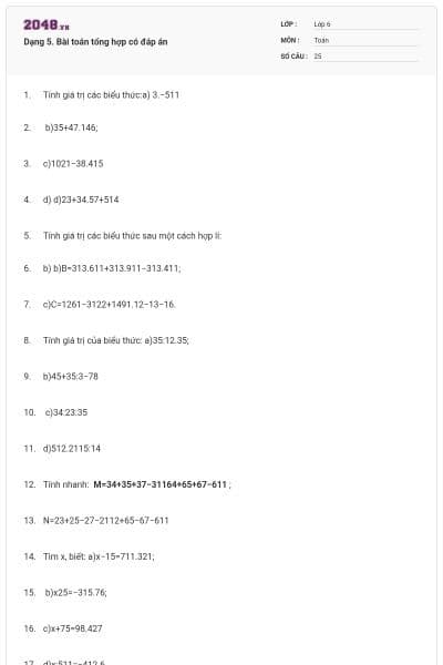 Dạng 5. Bài toán tổng hợp có đáp án