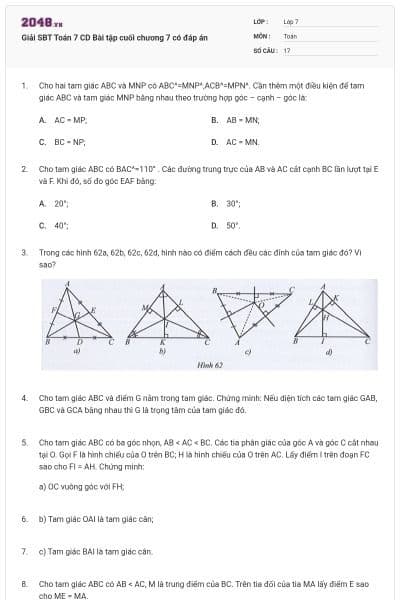 Giải SBT Toán 7 CD Bài tập cuối chương 7 có đáp án