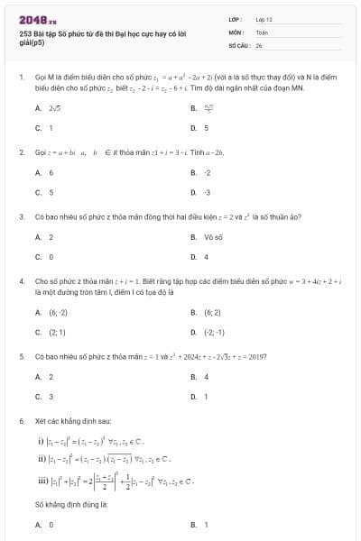 253 Bài tập Số phức từ đề thi Đại học cực hay có lời giải(p5)
