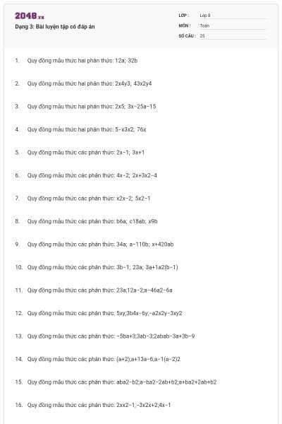 Dạng 3: Bài luyện tập có đáp án