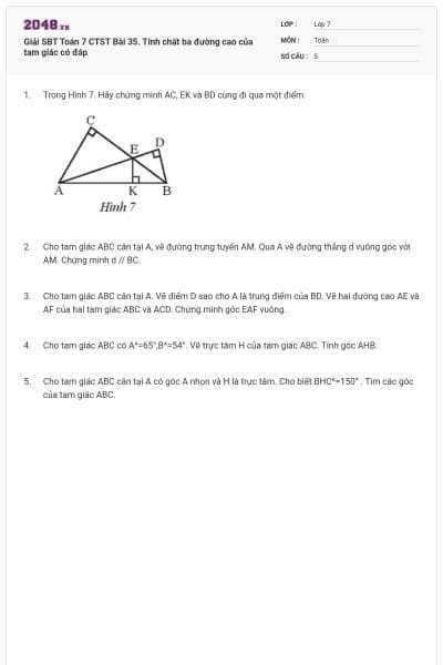 Giải SBT Toán 7 CTST Bài 35. Tính chất ba đường cao của tam giác có đáp