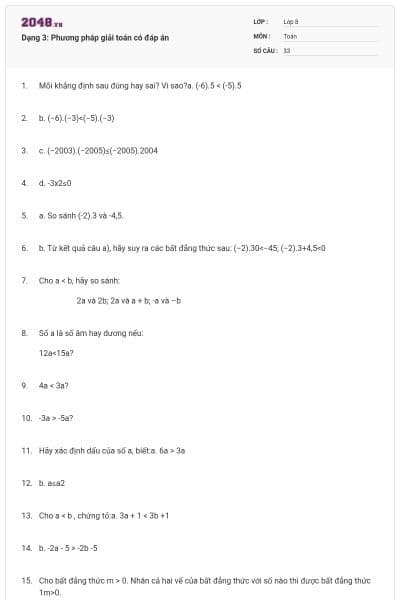 Dạng 3: Phương pháp giải toán có đáp án