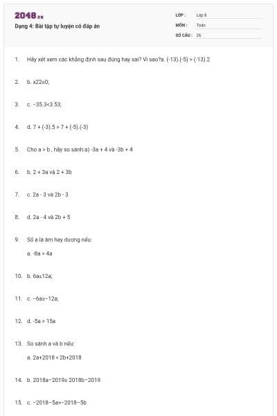 Dạng 4: Bài tập tự luyện có đáp án