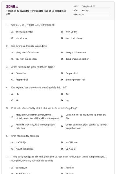 Tổng hợp đề luyện thi THPTQG Hóa Học có lời giải (Đề số 23)