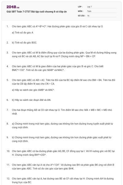 Giải SBT Toán 7 CTST Bài tập cuối chương 8 có đáp án