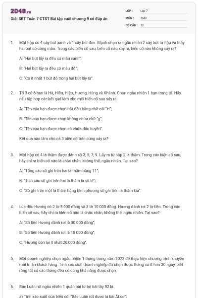 Giải SBT Toán 7 CTST Bài tập cuối chương 9 có đáp án