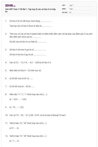 Giải VBT Toán 7 CD Bài 1. Tập hợp ℚ các số hữu tỉ có đáp án
