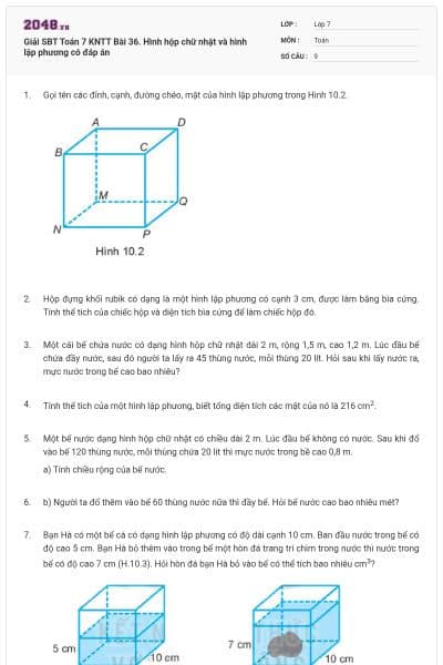 Giải SBT Toán 7 KNTT Bài 36. Hình hộp chữ nhật và hình lập phương có đáp án