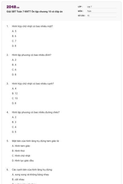 Giải SBT Toán 7 KNTT Ôn tập chương 10 có đáp án