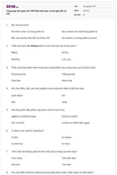 Tổng hợp đề luyện thi THPTQG Hóa Học có lời giải (Đề số 24)