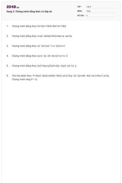 Dạng 2: Chứng minh đẳng thức có đáp án