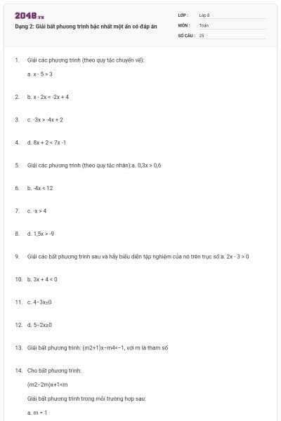 Dạng 2: Giải bất phương trình bậc nhất một ẩn có đáp án