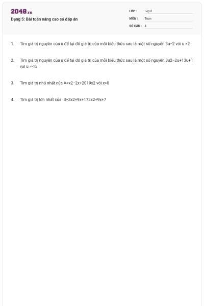 Dạng 5: Bài toán nâng cao có đáp án