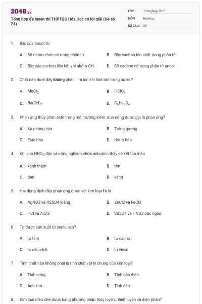 Tổng hợp đề luyện thi THPTQG Hóa Học có lời giải (Đề số 24)