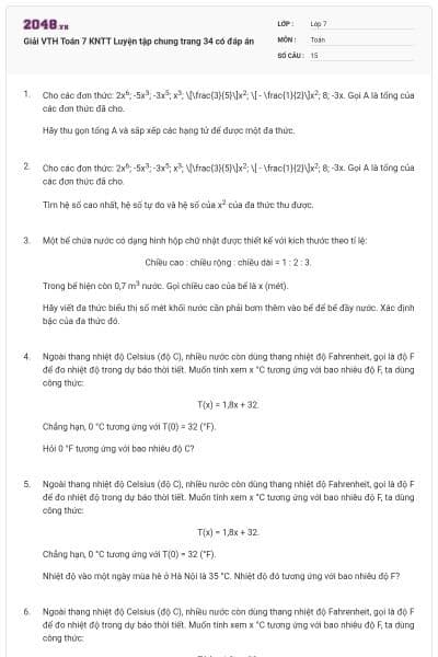 Giải VTH Toán 7 KNTT Luyện tập chung trang 34 có đáp án