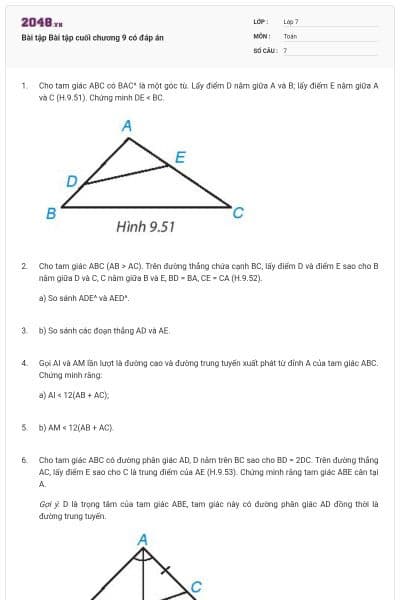 Bài tập Bài tập cuối chương 9 có đáp án