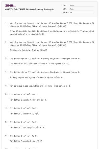 Giải VTH Toán 7 KNTT Bài tập cuối chương 7 có đáp án