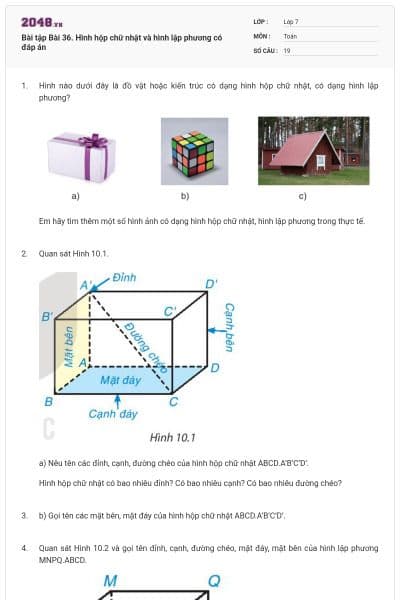 Bài tập Bài 36. Hình hộp chữ nhật và hình lập phương có đáp án