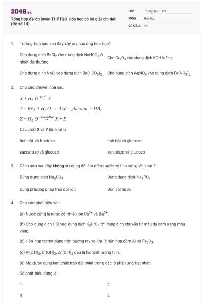 Tổng hợp đề ôn luyện THPTQG Hóa học có lời giải chi tiết (Đề số 14)