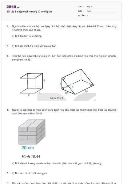 Bài tập Bài tập cuối chương 10 có đáp án
