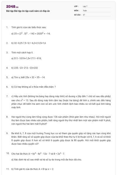 Bài tập Bài tập ôn tập cuối năm có đáp án