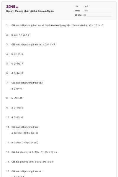 Dạng 1: Phương pháp giải bài toán có đáp án