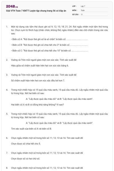 Giải VTH Toán 7 KNTT Luyện tập chung trang 56 có đáp án