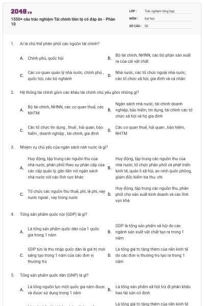 1550+ câu trắc nghiệm Tài chính tiền tệ có đáp án - Phần 10