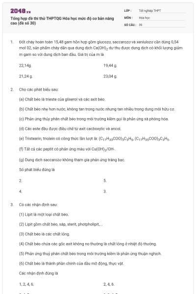 Tổng hợp đề thi thử THPTQG Hóa học mức độ cơ bản nâng cao (đề số 30)