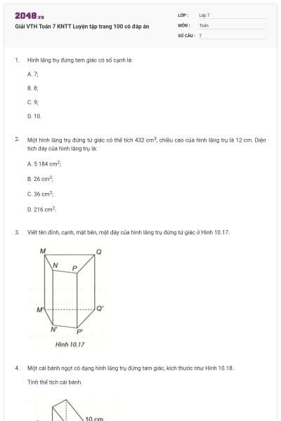 Giải VTH Toán 7 KNTT Luyện tập trang 100 có đáp án