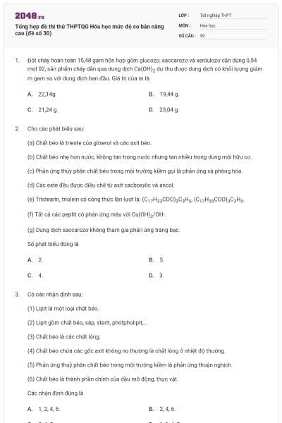 Tổng hợp đề thi thử THPTQG Hóa học mức độ cơ bản nâng cao (đề số 30)