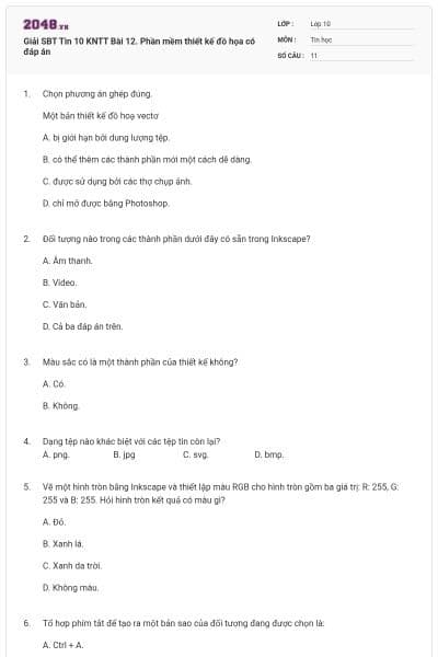 Giải SBT Tin 10 KNTT Bài 12. Phần mềm thiết kế đồ họa có đáp án