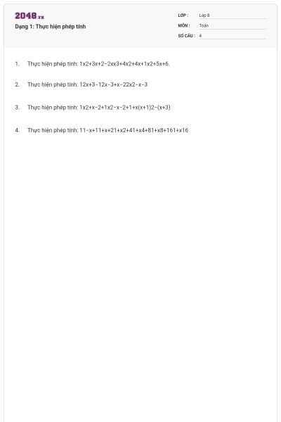Dạng 1: Thực  hiện phép tính