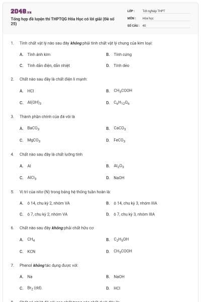 Tổng hợp đề luyện thi THPTQG Hóa Học có lời giải (Đề số 25)