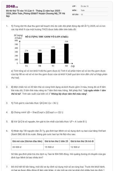 Đề thi thử TS vào 10 (Lần 4 - Tháng 2) năm học 2025 - 2026_Môn Toán_Phòng GD&ĐT Huyện Chương Mỹ_TP. Hà Nội