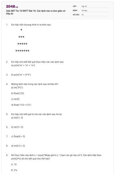 Giải SBT Tin 10 KNTT Bài 18. Các lệnh vào ra đơn giản có đáp án