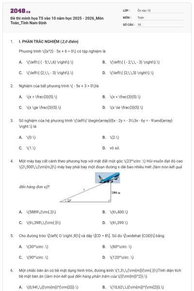 Đề thi minh họa TS vào 10 năm học 2025 - 2026_Môn Toán_Tỉnh Nam Định