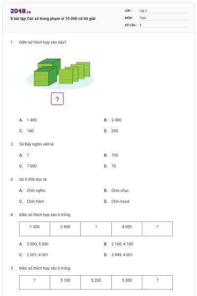 8 bài tập Các số trong phạm vi 10 000 có lời giải