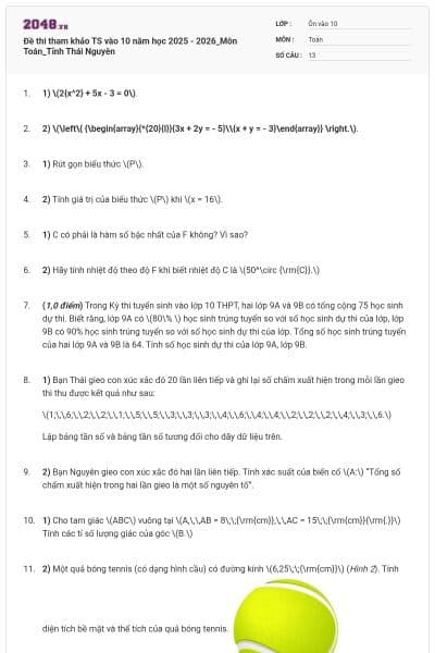 Đề thi tham khảo TS vào 10 năm học 2025 - 2026_Môn Toán_Tỉnh Thái Nguyên