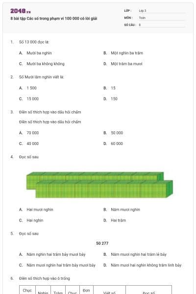 8 bài tập Các số trong phạm vi 100 000 có lời giải
