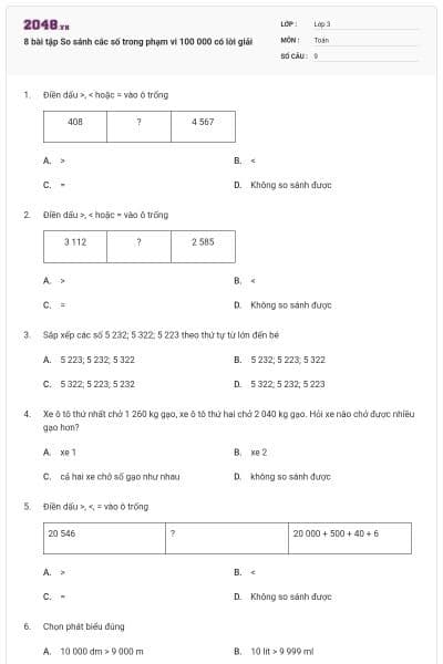 8 bài tập So sánh các số trong phạm vi 100 000 có lời giải