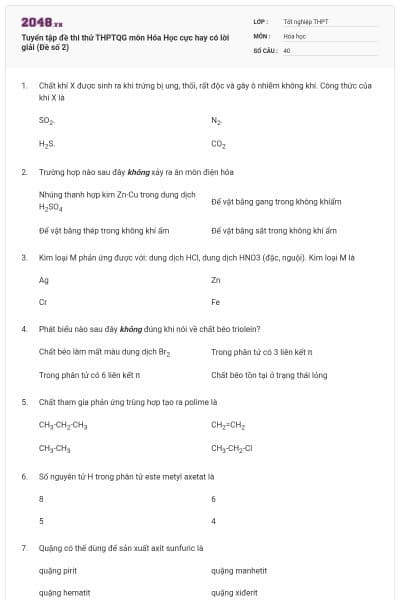 Tuyển tập đề thi thử THPTQG môn Hóa Học cực hay có lời giải (Đề số 2)