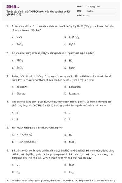 Tuyển tập đề thi thử THPTQG môn Hóa Học cực hay có lời giải (Đề số 1)